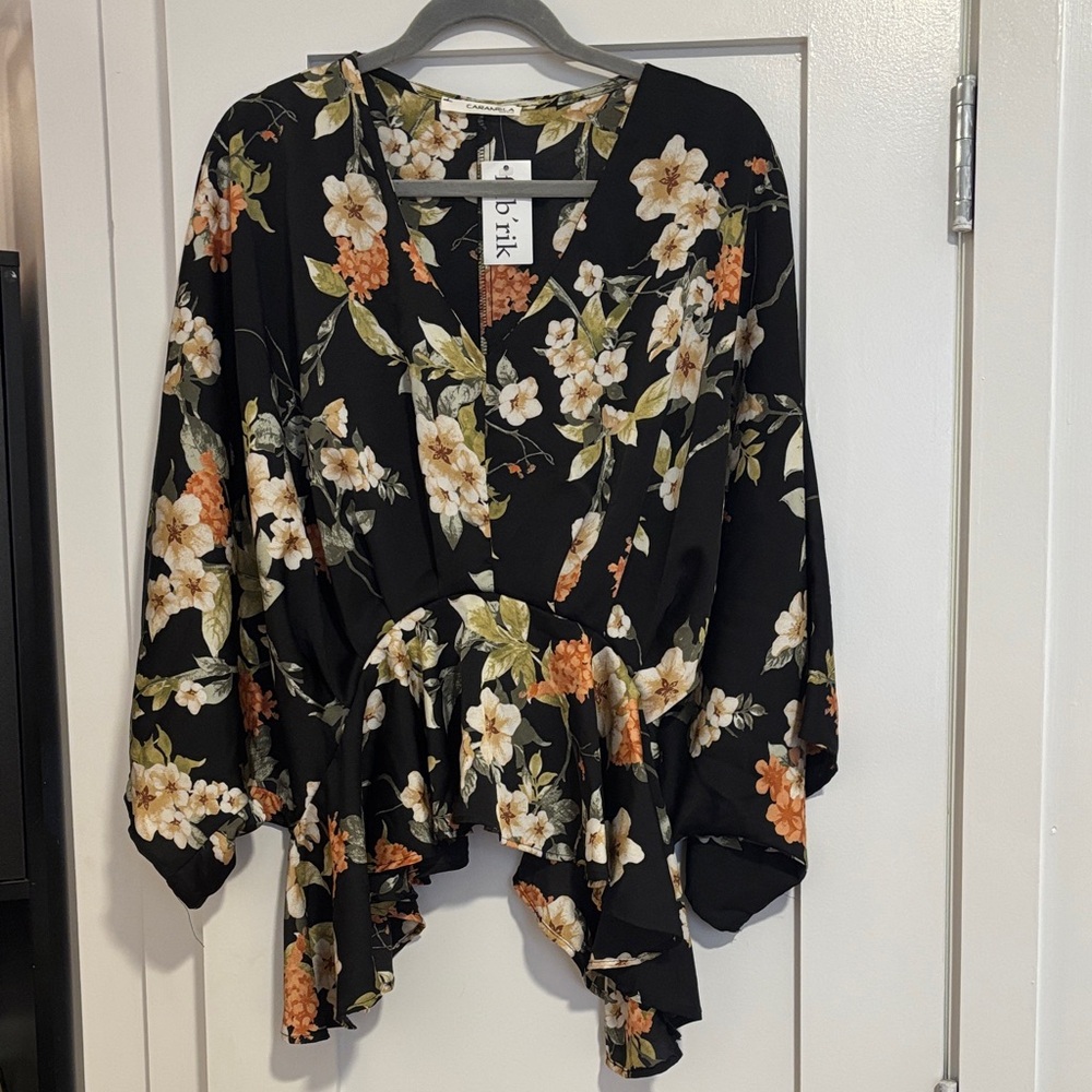 Fab’rik Black Floral Women's Peplum Top
